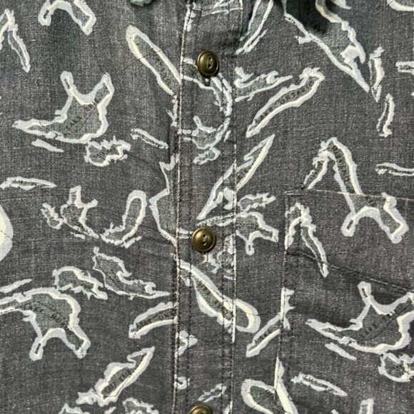 Roots Canada Blue Linen Button-Up Shirt - Men’s Medium, Abstract Print - Picture 9 of 14